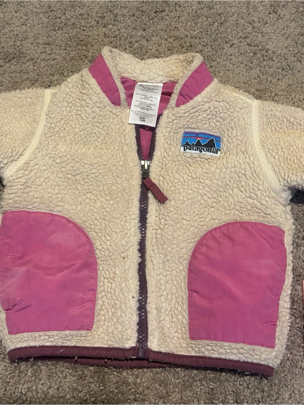 Patagonia Cream Sherpa Fleece jacket with Pink Accents